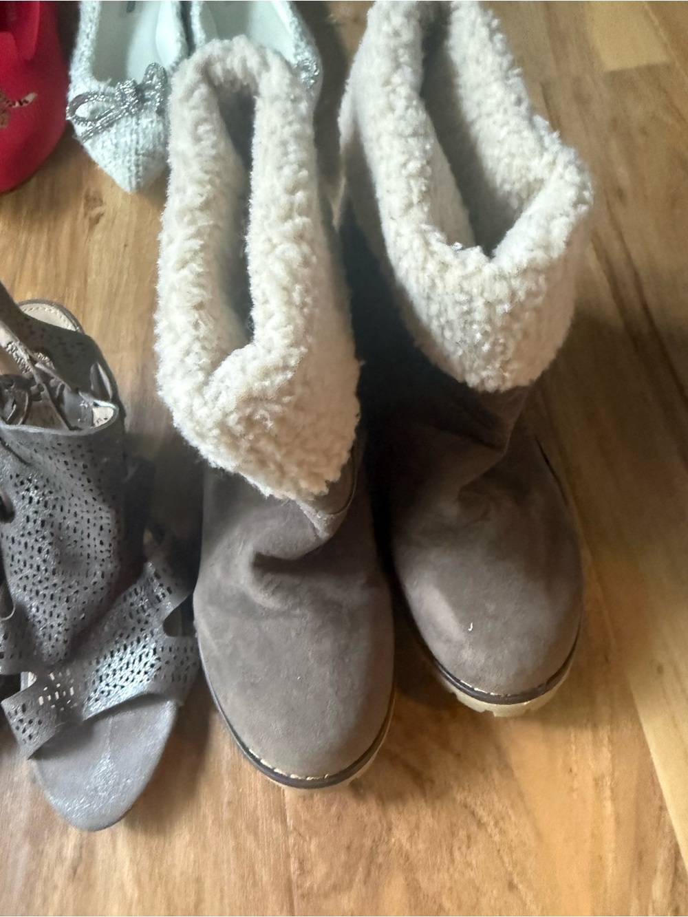 Cozy Faux-Shearling Foldover Heeled Boots - Taupe